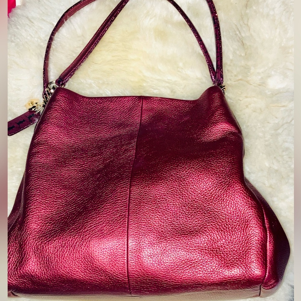 Coach Metallic Burgundy phoebe slouchy shoulder bag